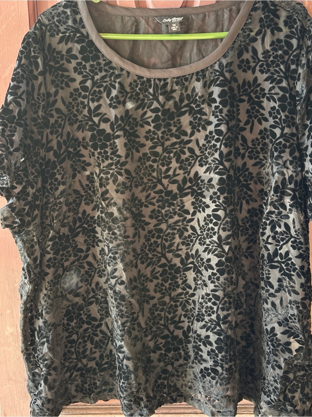 Lucky Brand Black Floral Burnout Mesh Top